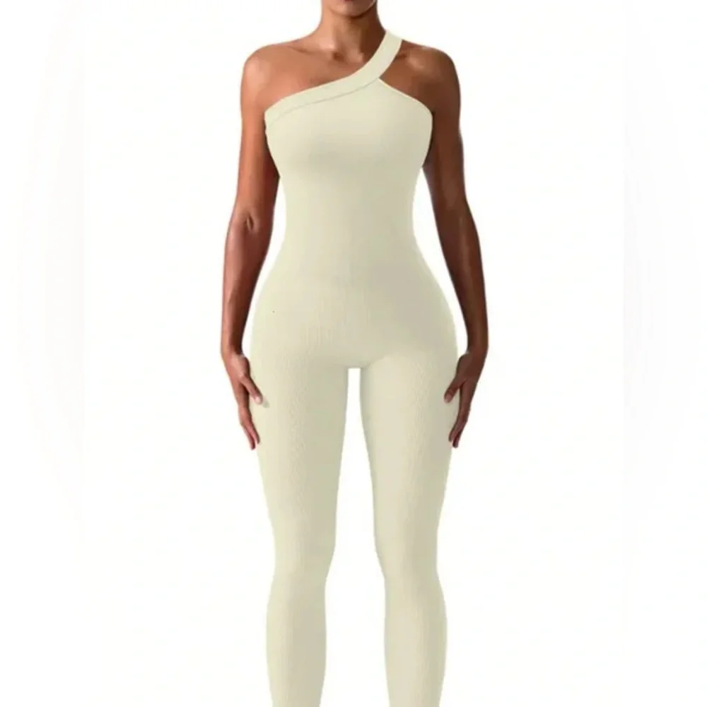 Cream Ribbed Jumpsuit - Picture 2 of 3